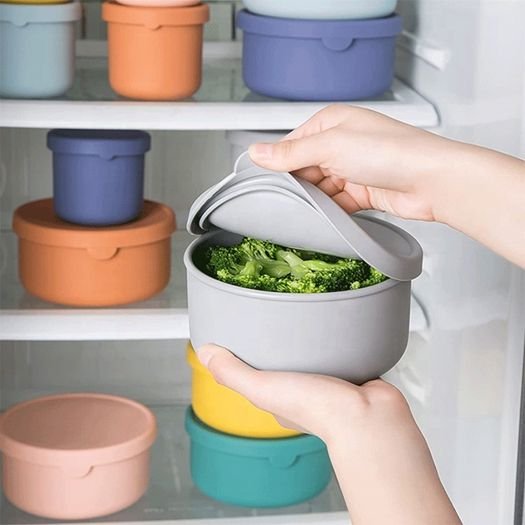 Wholesale Food Grade Silicone Lunch Bento Box Food Container Reusable 250ML 700ML Round Silicone Lunch Box Portable For Kids