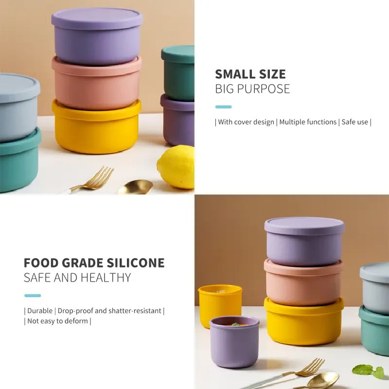 Wholesale Food Grade Silicone Lunch Bento Box Food Container Reusable 250ML 700ML Round Silicone Lunch Box Portable For Kids