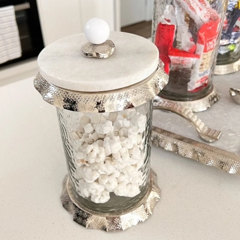 2022 Hot Selling Luxury Leaf Design Glass Canister Golden Platted Wood for Hotel & Restaurant Decorative Spice & Food Storage
