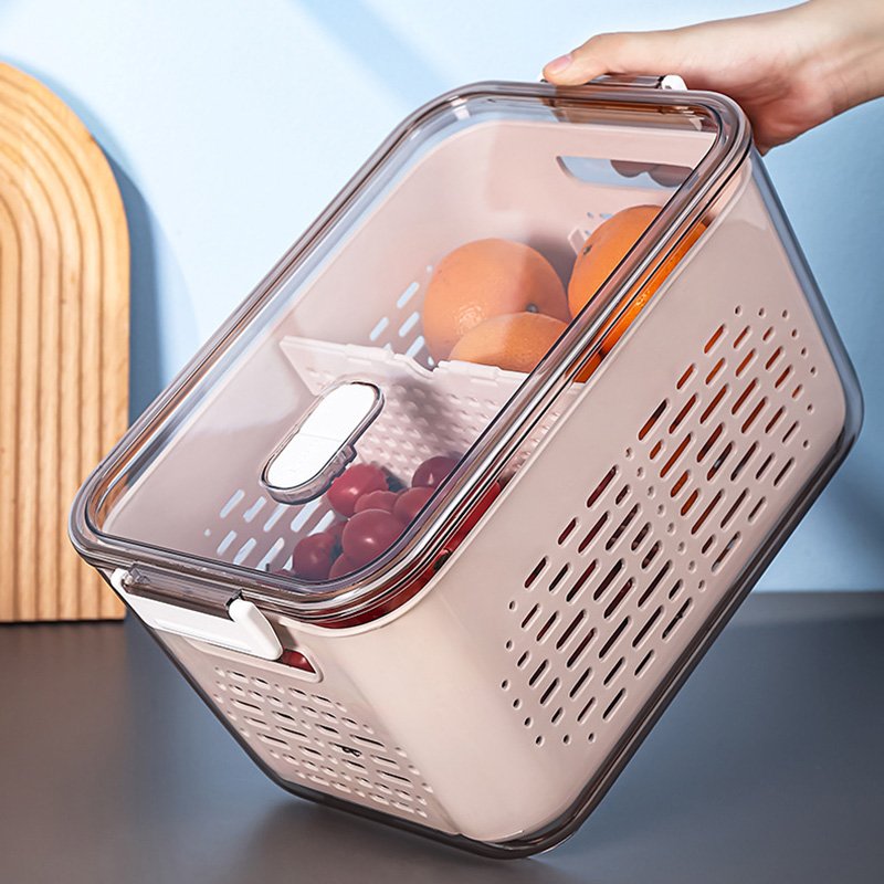 kitchen plastic stackable refrigerator organizer set vegetable fruit container food storage Drain Basket for fridge bin with lid