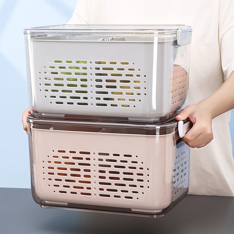 kitchen plastic stackable refrigerator organizer set vegetable fruit container food storage Drain Basket for fridge bin with lid