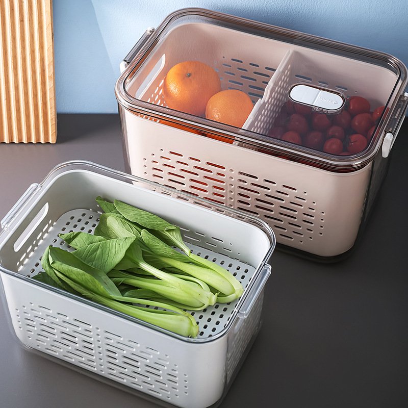 kitchen plastic stackable refrigerator organizer set vegetable fruit container food storage Drain Basket for fridge bin with lid