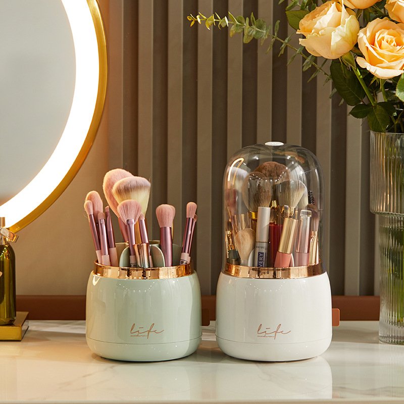 360 Factory Luxury spins Makeup Brush Holder Dresser Desktop Transparent Rotatable Plastic Cosmetics Organizer Storage Box 360