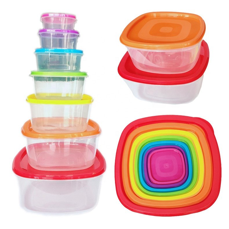 Colorful Rectangle Set of 7pcs Food Storage Container Plastic Box Bento For Food