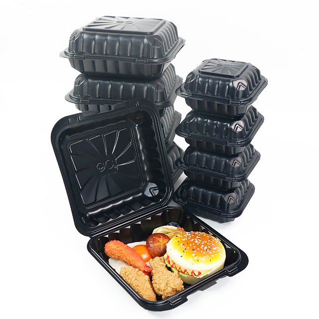 Disposable 3 Compartment White Rectangular Storage Boxes Mfpp Mineral Filled Plastic Clamshell Hinged Food Container With Lid