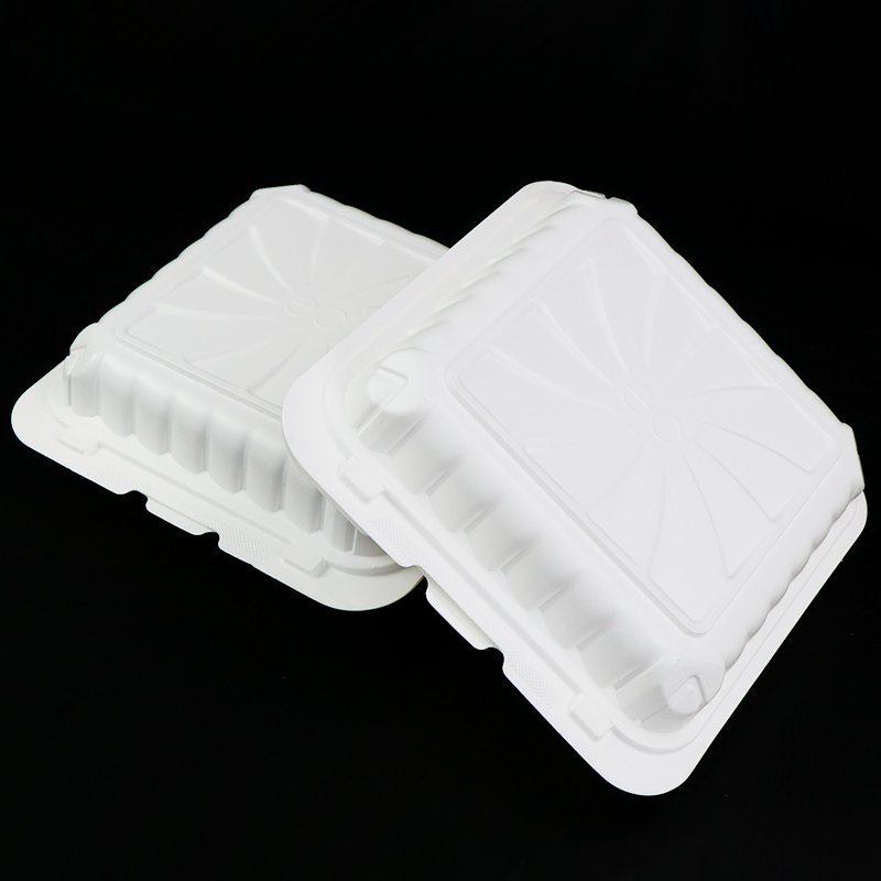 Disposable 3 Compartment White Rectangular Storage Boxes Mfpp Mineral Filled Plastic Clamshell Hinged Food Container With Lid