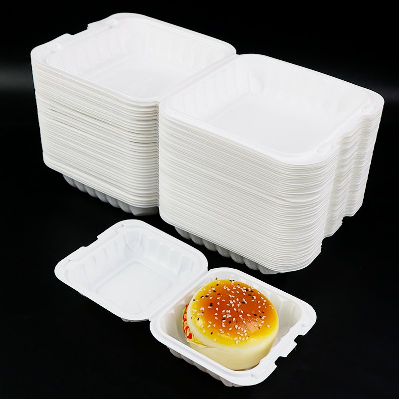 Disposable 3 Compartment White Rectangular Storage Boxes Mfpp Mineral Filled Plastic Clamshell Hinged Food Container With Lid