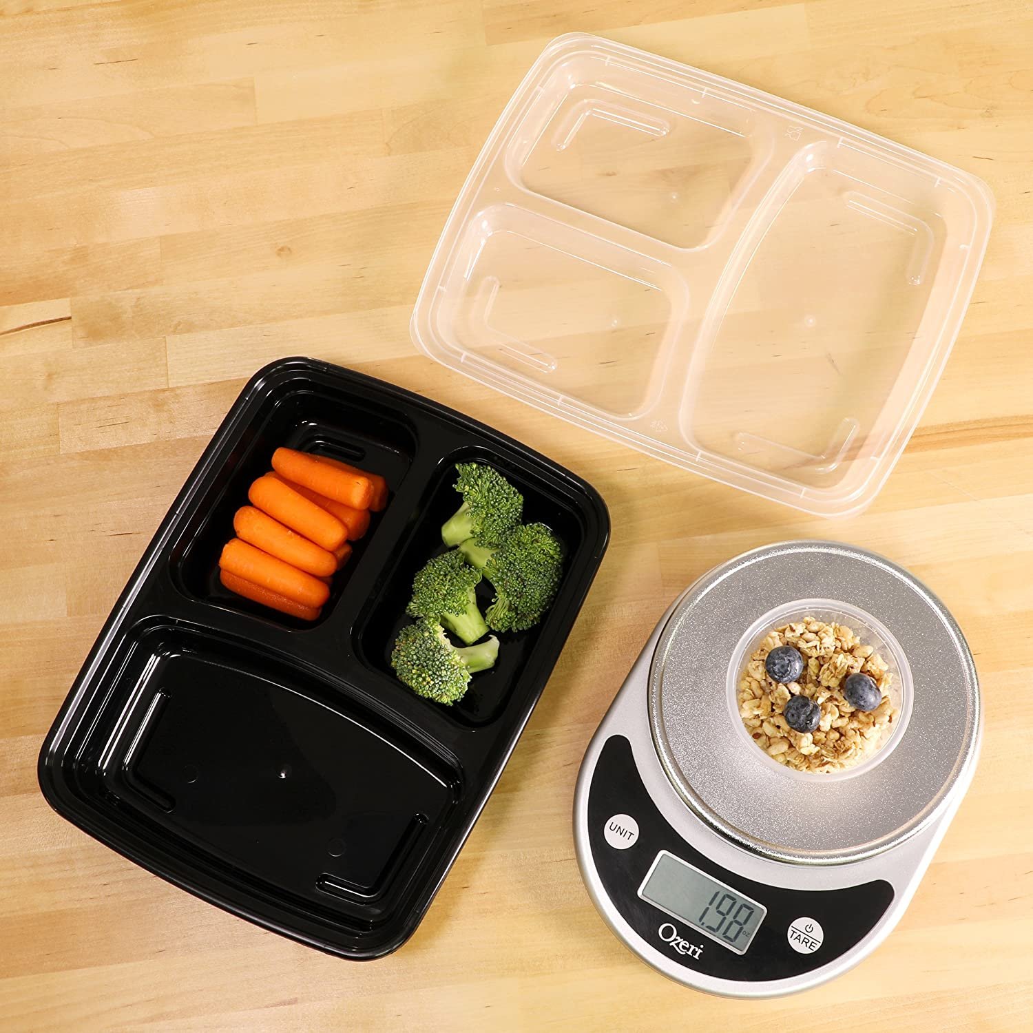 Bpa Free Takeaway Microwavable Plastic 3 Compartment Bento Food Storage Lunch Boxes Transparent/Colorful Meal Prep Containers