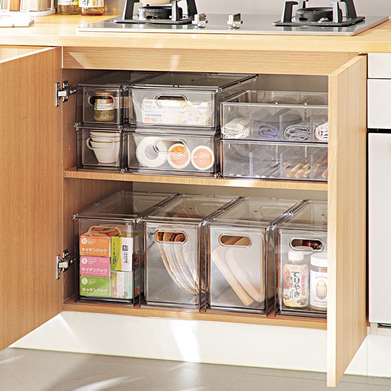GREENSIDE Multipurpose PET Plastic Sundries And Pantry Storage Food Storage Box Drawer With Divider