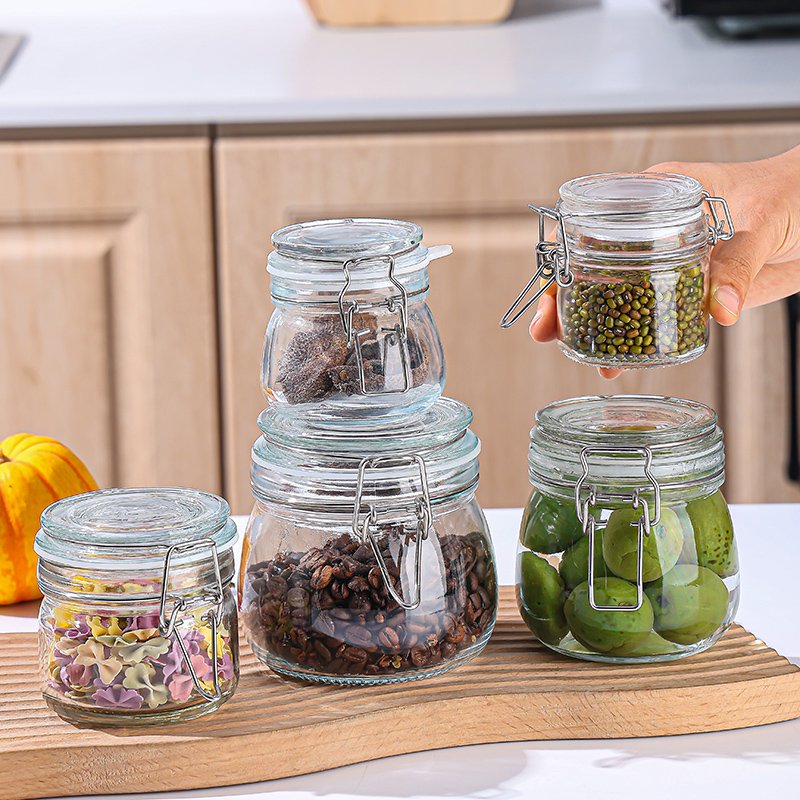 New Collection Kitchen Food Storage Glass Jar With Airtight Glass Lid Canister For Chocolate Candy And Cookies Storage Jar