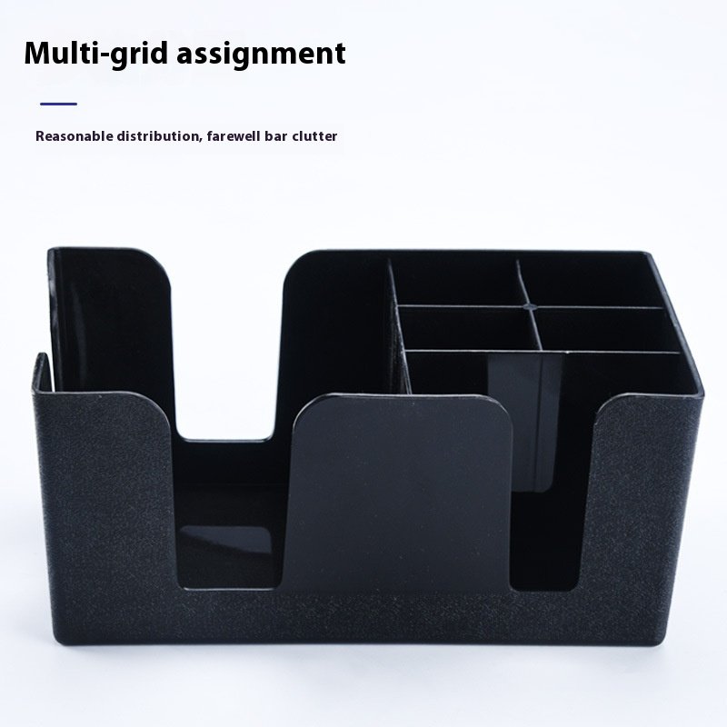 Black Plastic Bar Caddy Organizer With 6 Compartments Durable Accessories For Napkins Straws Stirrers Storage Box Home Supplies
