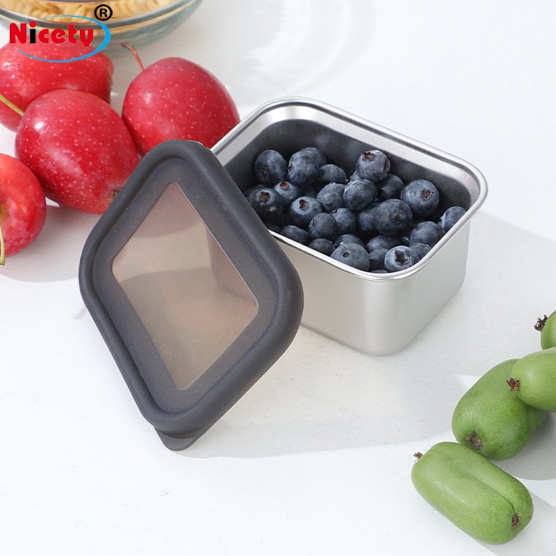 Food Grade Silicone Lid Lunch Box Meal Prep Food Containers Reusable Stainless Steel Food Kitchen Storage Containers For Kids