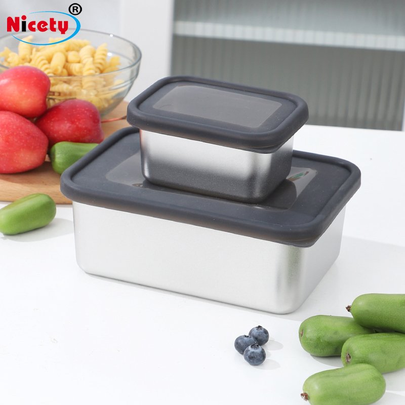 Food Grade Silicone Lid Lunch Box Meal Prep Food Containers Reusable Stainless Steel Food Kitchen Storage Containers For Kids