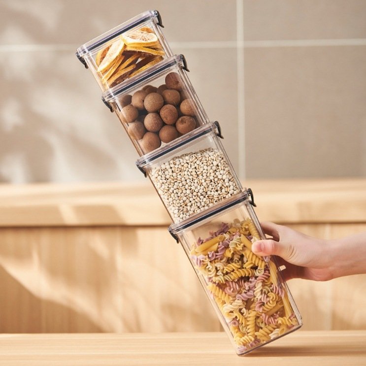 DS3788 Kitchen Pantry Organizing Stackable Plastic Container for Cereal Snack Flour Airtight Food Storage Containers with Lids