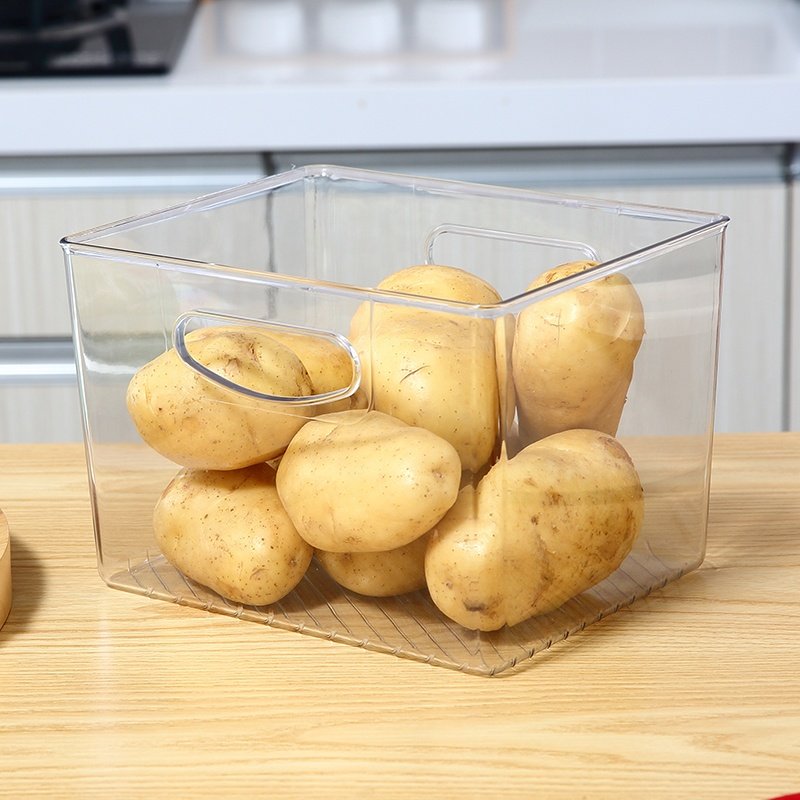Transparent plastic PET stackable storage box set refrigerator drawer fridge food fruit organizer with handle