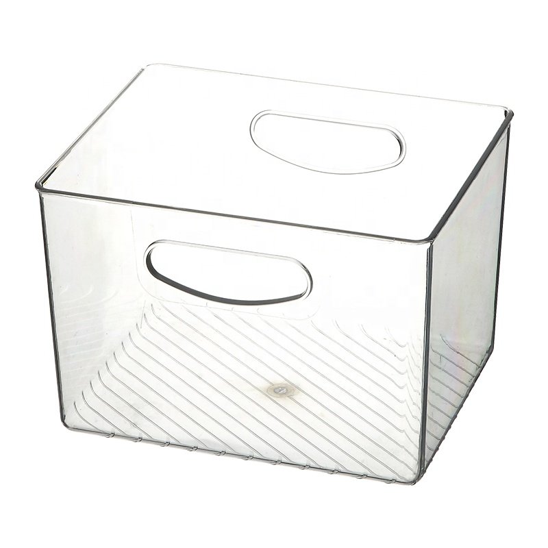Transparent plastic PET stackable storage box set refrigerator drawer fridge food fruit organizer with handle
