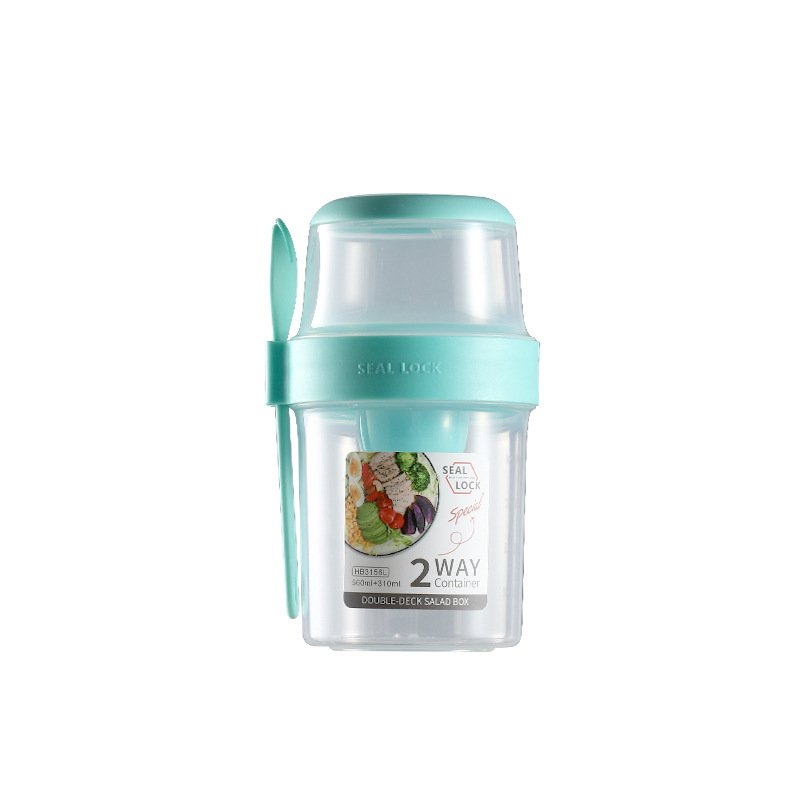 C611 Hot Selling 560Ml/760Ml Portable Breakfast Cereal Cup Reusable plastic Salad Yogurt Cup Double-Layered Food Storage Box