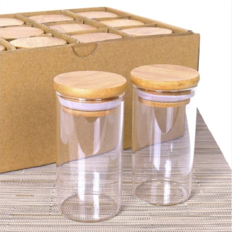Wide Mouth Round High Borosilicate Glass Artight Kitchen Food Storage Jar Containers with Bamboo Lid