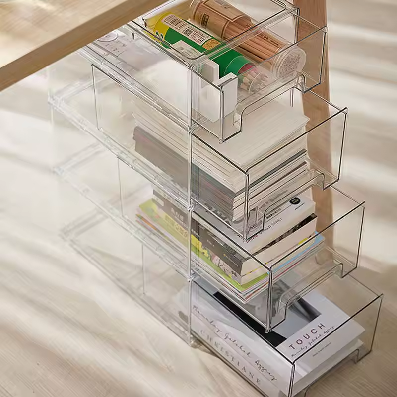 Large capacity transparent drawer storage box acrylic rectangular storage container for office stationery books storage