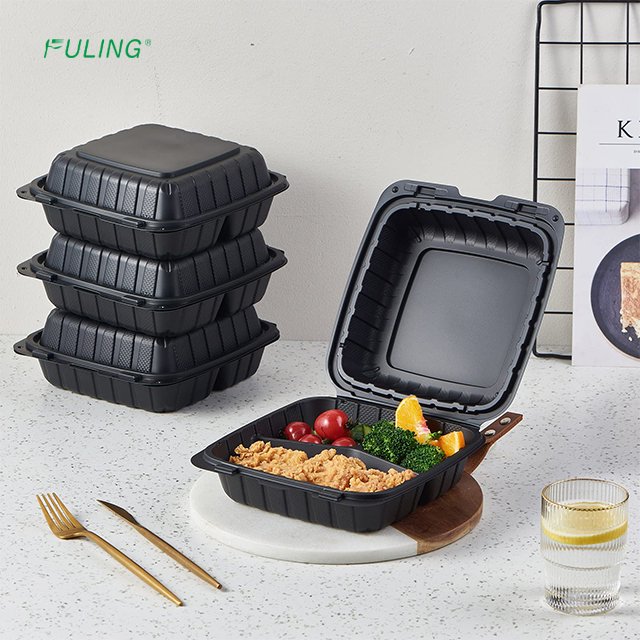 Hinged Biodegradable Microwave Take Out Food Container Meal Prep Plastic Away Clamshell Packaging To Go Lunch Box