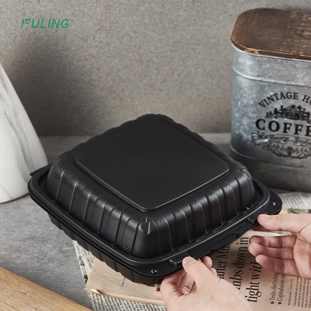 Hinged Biodegradable Microwave Take Out Food Container Meal Prep Plastic Away Clamshell Packaging To Go Lunch Box