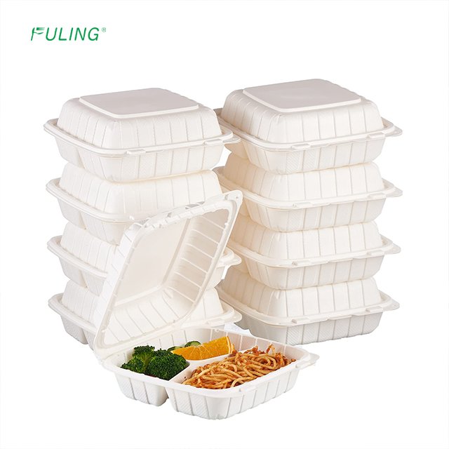 Hinged Biodegradable Microwave Take Out Food Container Meal Prep Plastic Away Clamshell Packaging To Go Lunch Box