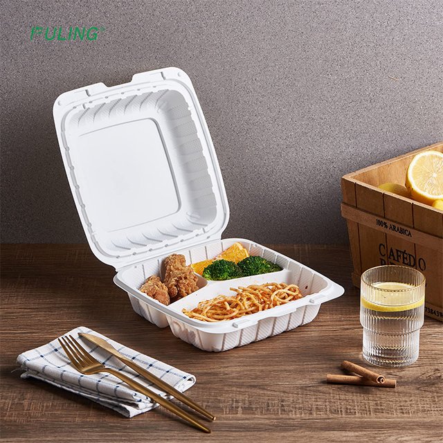 Hinged Biodegradable Microwave Take Out Food Container Meal Prep Plastic Away Clamshell Packaging To Go Lunch Box