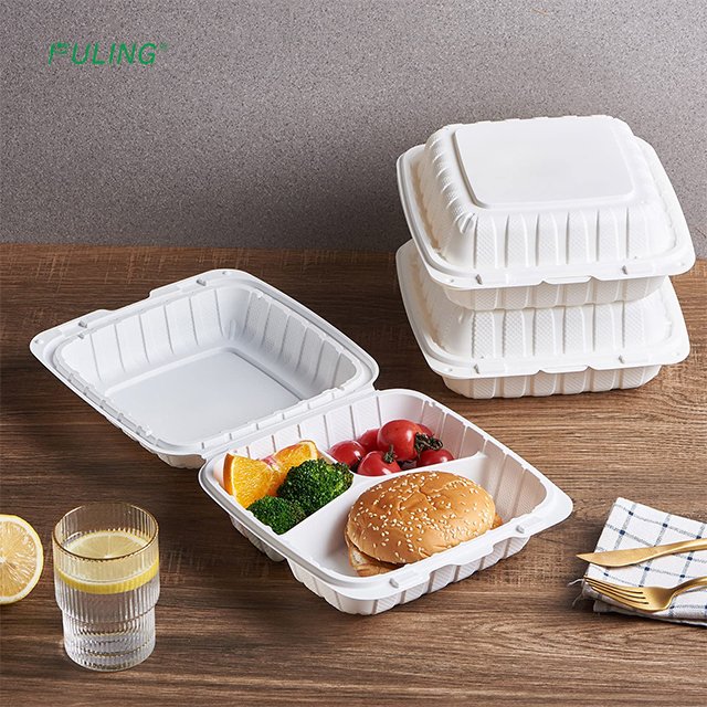 Hinged Biodegradable Microwave Take Out Food Container Meal Prep Plastic Away Clamshell Packaging To Go Lunch Box