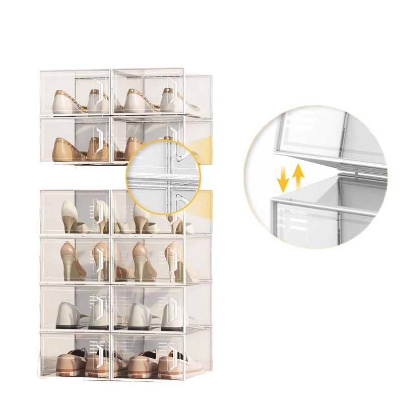 Foldable Clear Plastic Shoe Box Stackable Shoe Storage Box for Display