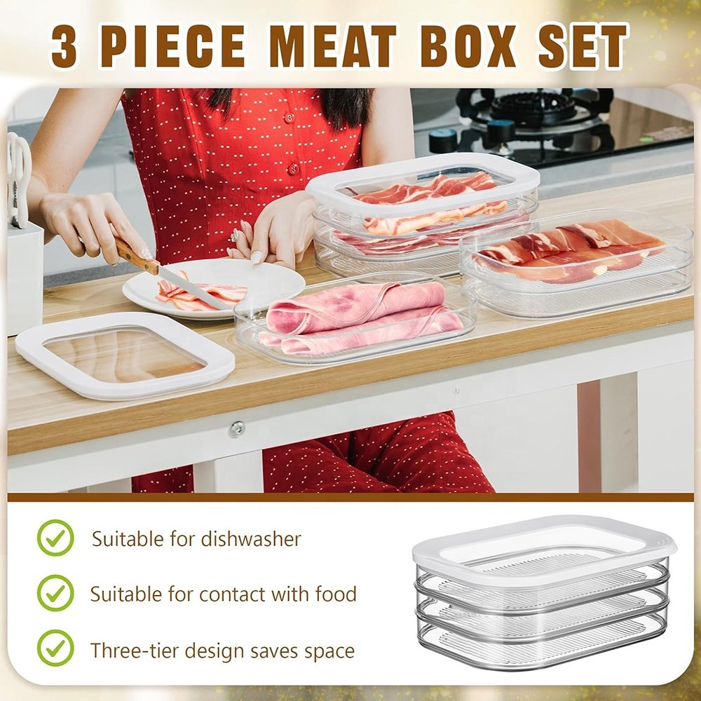 Food Storage Container Box BPA Free Plastic Fridge Stackable Storage Containers Jars for Deli Bacon Meat Cheese
