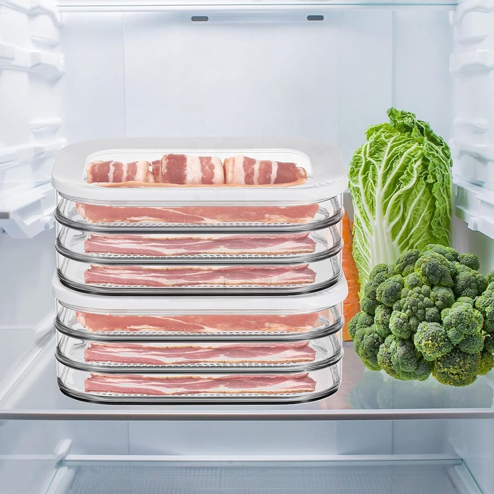 Food Storage Container Box BPA Free Plastic Fridge Stackable Storage Containers Jars for Deli Bacon Meat Cheese