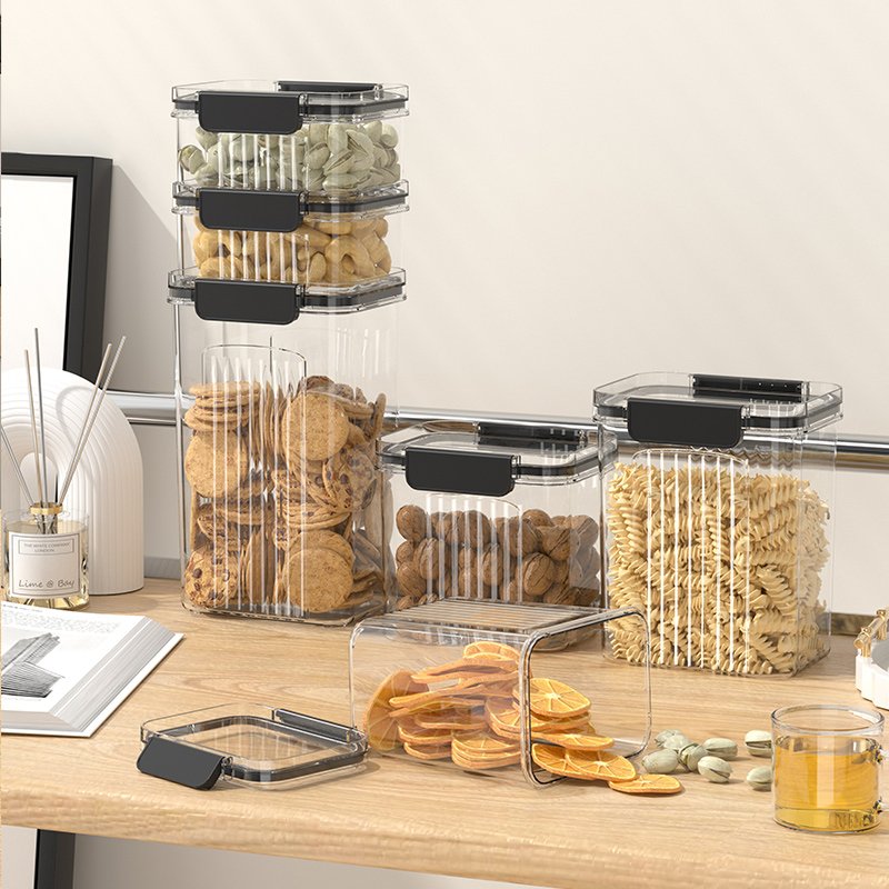 kitchen organizer airtight Plastic Sealed jar Can Storage Box Transparent bulk dry Food cereal Container dispen bin with lids