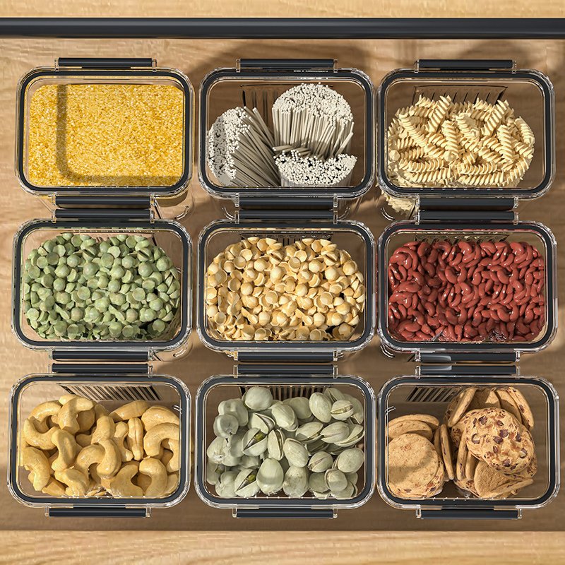 kitchen organizer airtight Plastic Sealed jar Can Storage Box Transparent bulk dry Food cereal Container dispen bin with lids