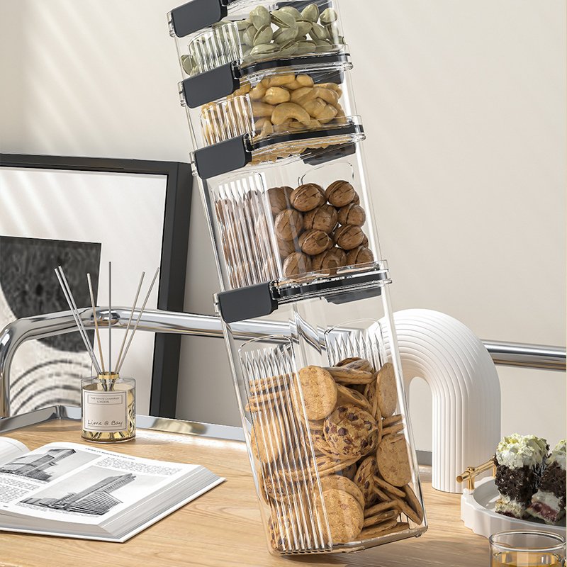 kitchen organizer airtight Plastic Sealed jar Can Storage Box Transparent bulk dry Food cereal Container dispen bin with lids