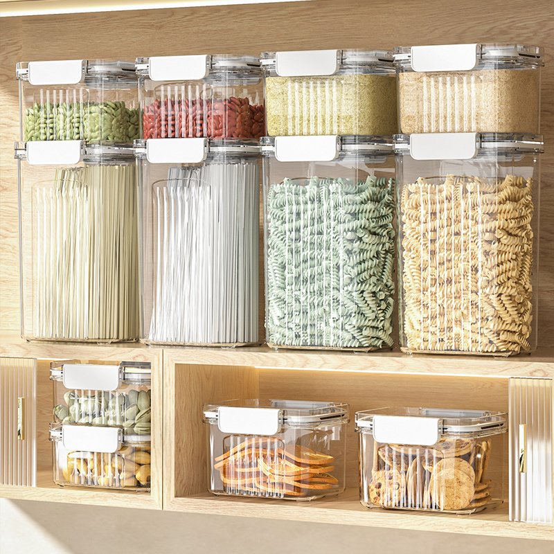kitchen organizer airtight Plastic Sealed jar Can Storage Box Transparent bulk dry Food cereal Container dispen bin with lids