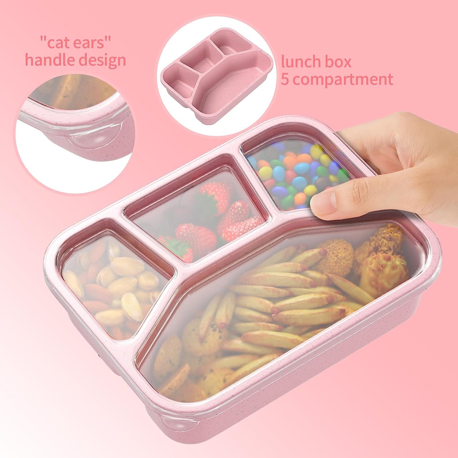 Bento Box Adult Lunch Box 4-Compartment Meal Prep Container Reusable Food Storage Containers with Transparent Lids No BPA