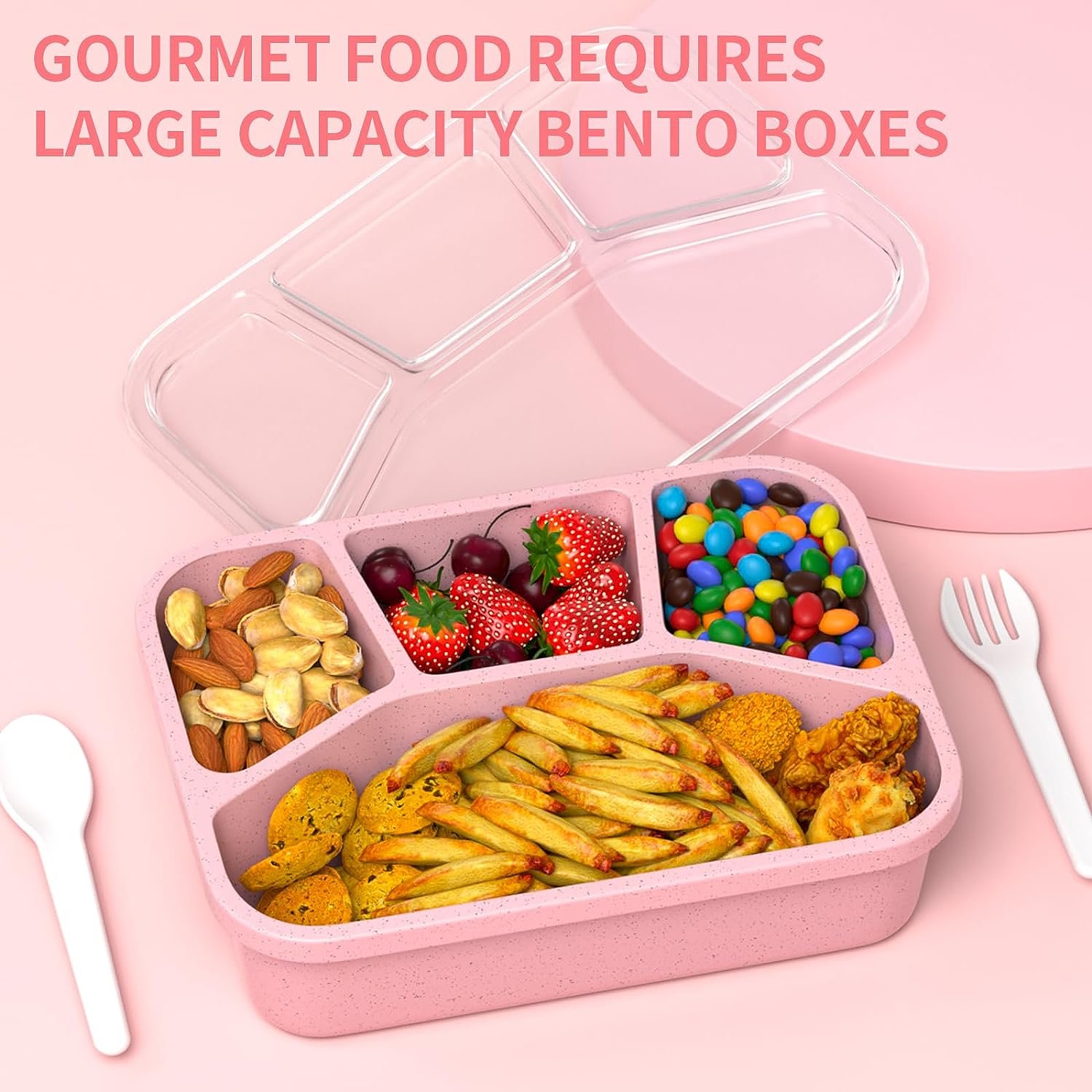 Bento Box Adult Lunch Box 4-Compartment Meal Prep Container Reusable Food Storage Containers with Transparent Lids No BPA