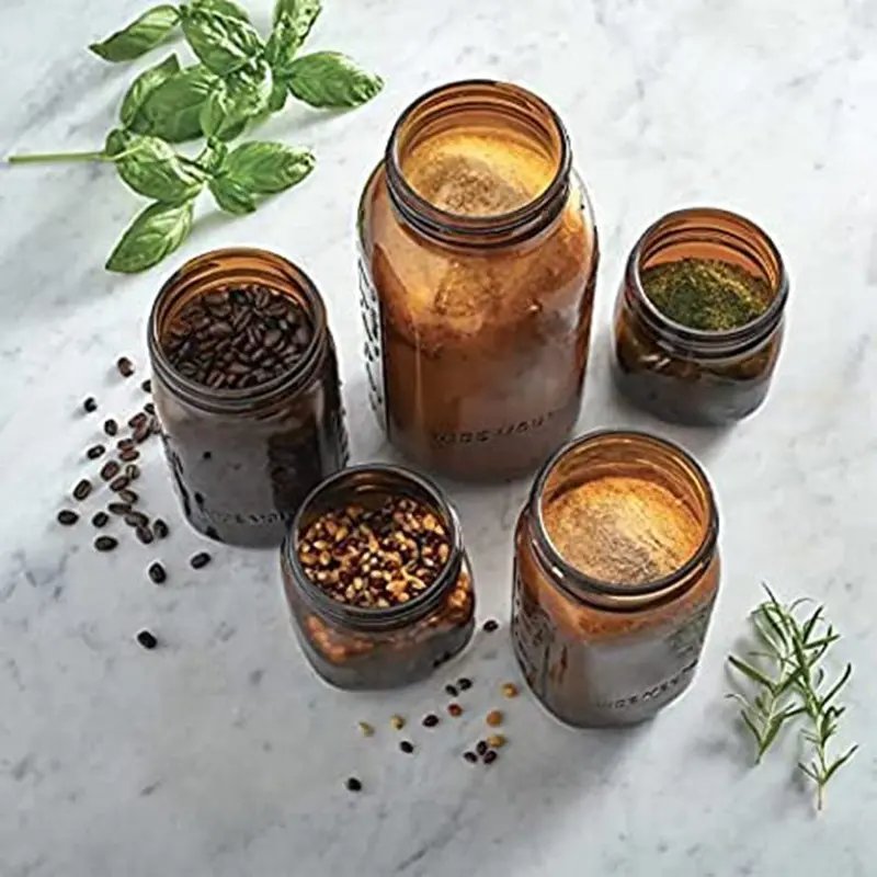32oz Amber Mason Jars with Airtight lids Bands Vintage Regular Mouth Quart Canning Jar Jam Candy Pickling Canning Storage 1000ml
