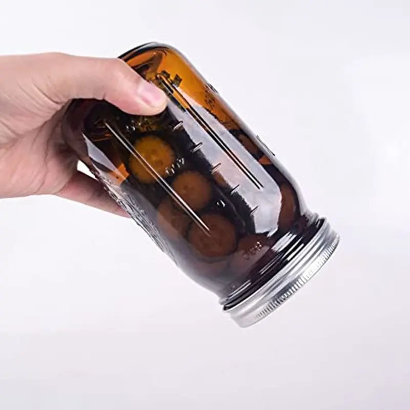 32oz Amber Mason Jars with Airtight lids Bands Vintage Regular Mouth Quart Canning Jar Jam Candy Pickling Canning Storage 1000ml