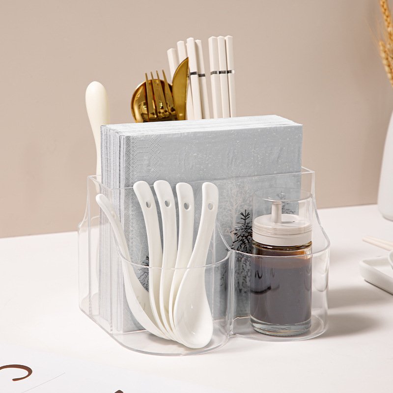 Large capacity transparent cutlery storage box hotel tissue chopsticks storage container for kitchen and dining room