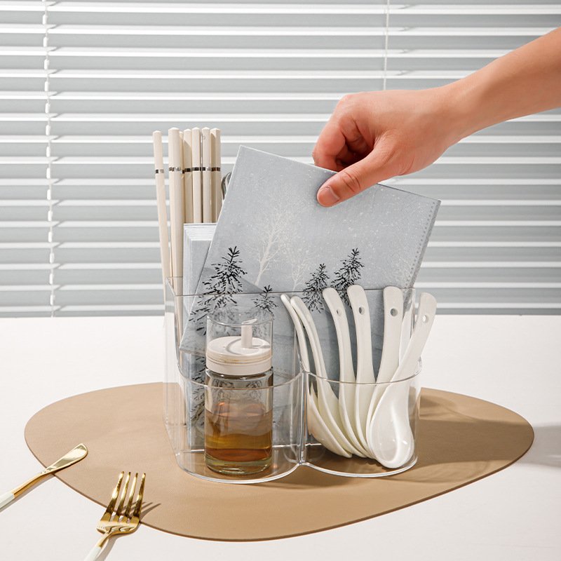 Large capacity transparent cutlery storage box hotel tissue chopsticks storage container for kitchen and dining room