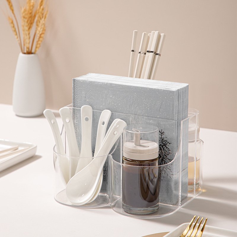 Large capacity transparent cutlery storage box hotel tissue chopsticks storage container for kitchen and dining room