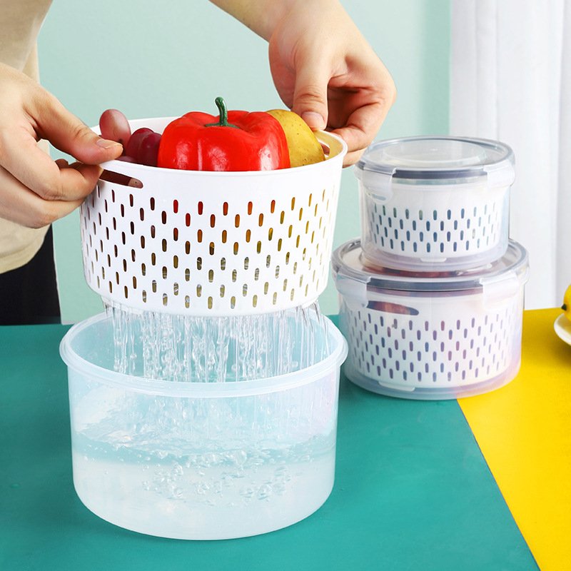 storage box food round storage container with strainer