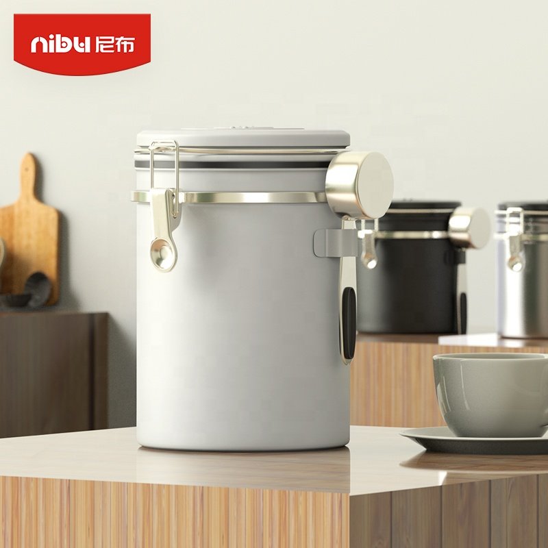 Nibu Barista Tools Stainless Steel Cafe Food Container Storage Spoon Airtight Coffee Bean Canister Coffee Container