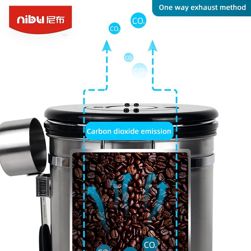 Nibu Barista Tools Stainless Steel Cafe Food Container Storage Spoon Airtight Coffee Bean Canister Coffee Container