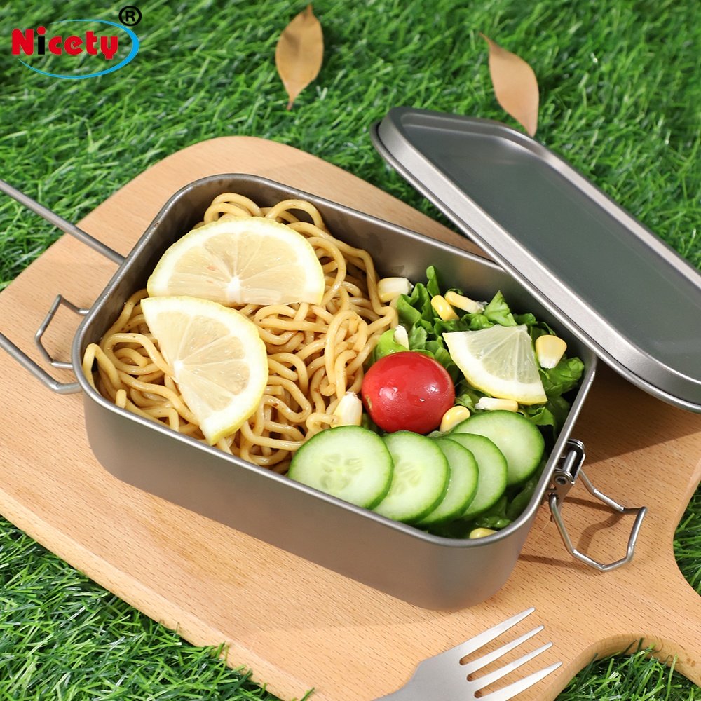 800ml Ultralight Removable Lid Outdoor Picnic Storage Box Pure Titanium Lunch Box Camping Cookware