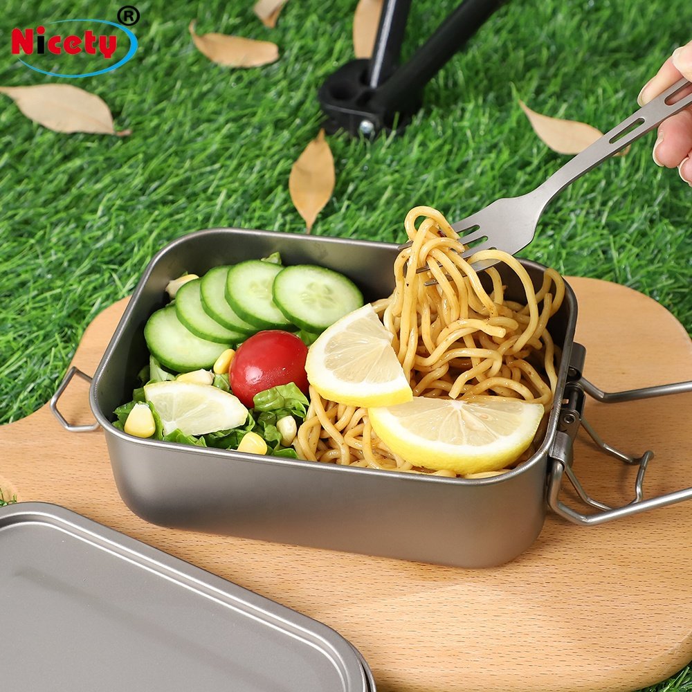 800ml Ultralight Removable Lid Outdoor Picnic Storage Box Pure Titanium Lunch Box Camping Cookware