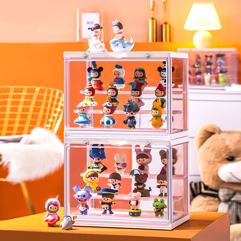 2023 new style acrylic collapsible storage box multi compartments scale car models toy figures Garage Kit display case