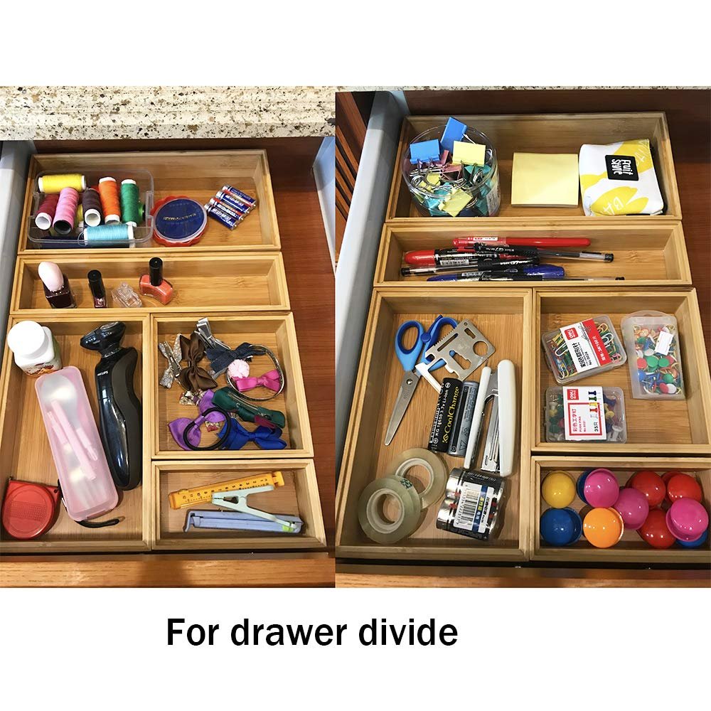 Bamboo Stackable Drawer Organizer and Desk Storage Box/Tray for Office Supplies,Crafts,Sewing Small Daily Use Articles 5 Box