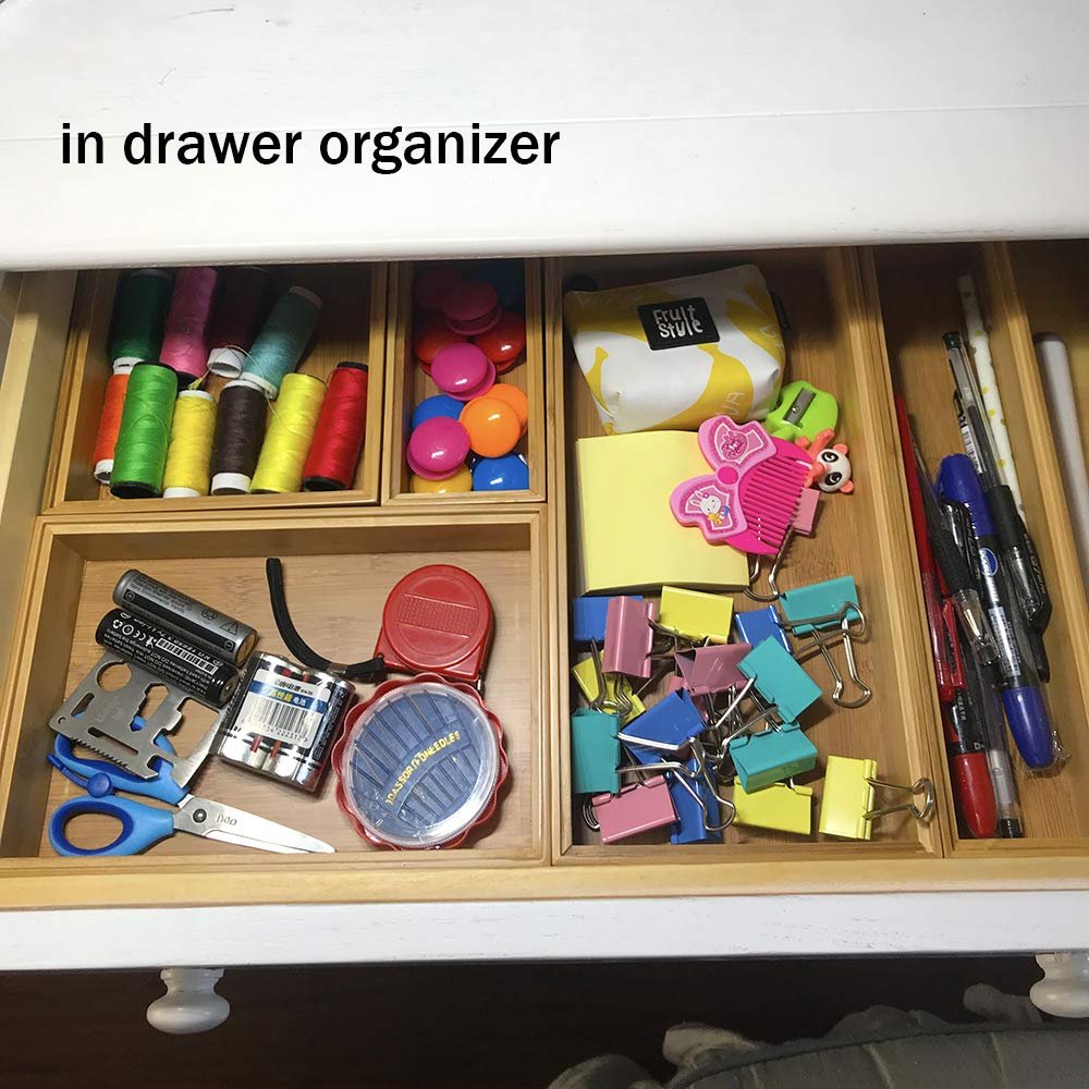 Bamboo Stackable Drawer Organizer and Desk Storage Box/Tray for Office Supplies,Crafts,Sewing Small Daily Use Articles 5 Box